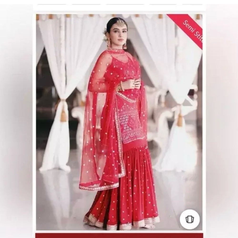 Stunning Appealing Red Thread And Sequins Embroid… - image 3